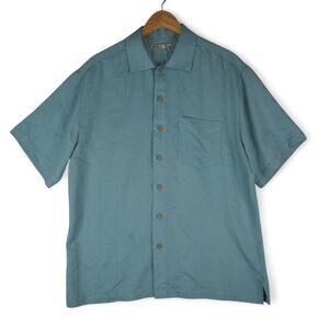 Batik Bay Shirt Mens Medium Blue Short Sleeve Button Up Rayon Blend Beach Resort